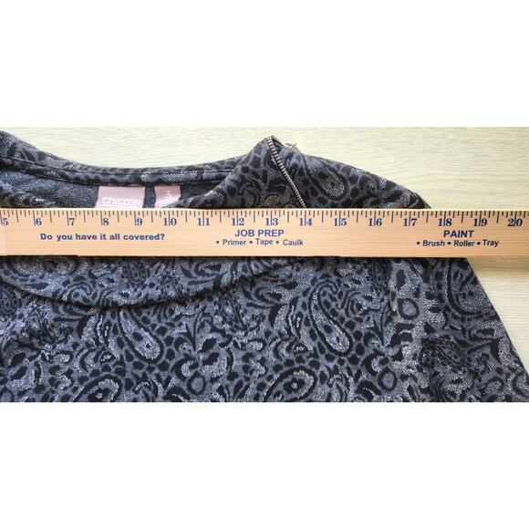 TOP/TUNIC STYLE-CHICO'S-Black Metallic Paisley-Long Length-Chico's Size 3 /LRG - Picture 9 of 15